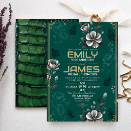 Convite Emerald Green Floral Elegant Sage Gold Botanical