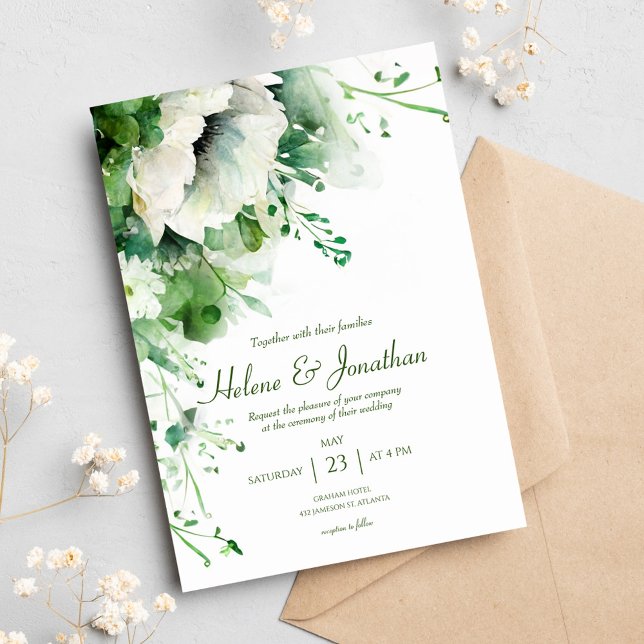 Convite Emerald Green Floral Greenery Wedding (Emerald Green Floral Greenery Wedding Invitation)