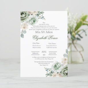 Convite Emerald green floral Quinceañera
