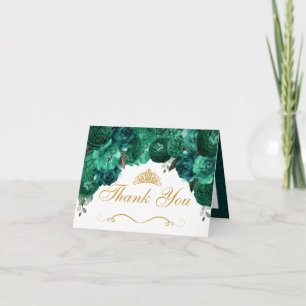 Convite Emerald Green Floral Quinceanera Obrigado