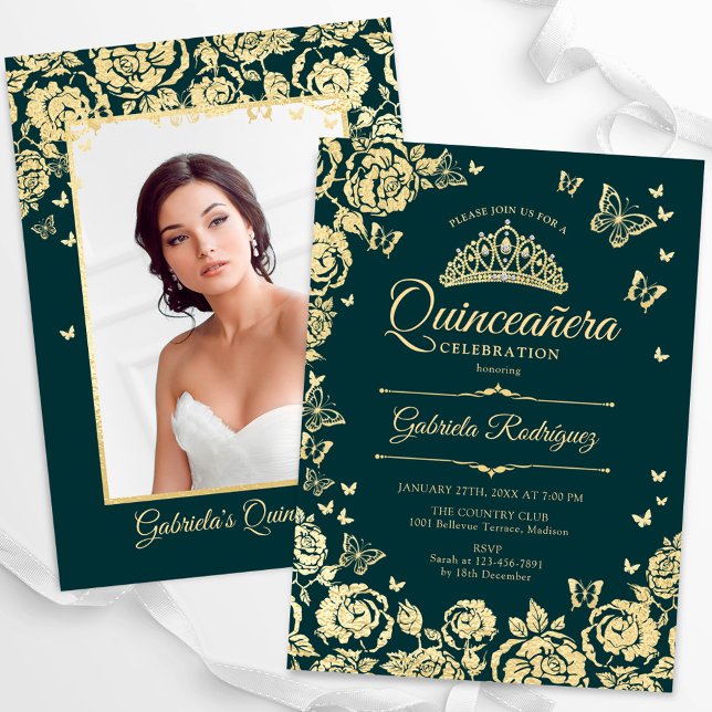 Convite Emerald Green - Foto dos Rosas Dourados Quinceaner (Criador carregado)