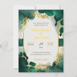 Convite Emerald Green & Gold Elegant Wedding Invitation