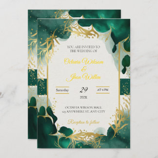 Convite Emerald Green & Gold Elegant Wedding Invitation