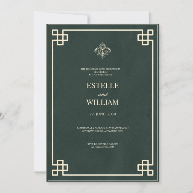 Convite Emerald Green & Gold Elegant Wedding Invitation (Frente)