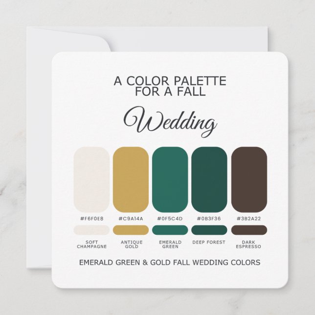 Convite Emerald Green Gold Fall Wedding Palette 2026 Card (Frente)