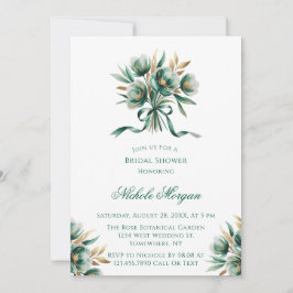 Convite Emerald Green & Gold Floral Bridal Shower