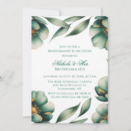 Convite Emerald Green & Gold Floral Bridesmaids Luncheon