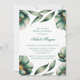 Convite Emerald Green & Gold Floral Brunch & Bubbly