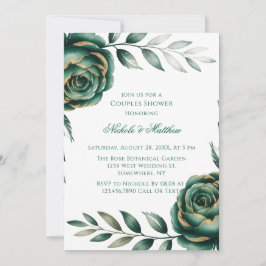 Convite Emerald Green & Gold Floral Couples Shower