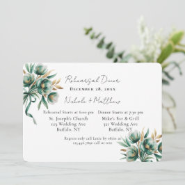 Convite Emerald Green & Gold Floral Rehearsal Dinner