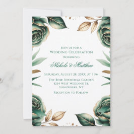 Convite Emerald Green & Gold Floral Wedding Celebration