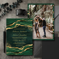 Emerald Green Gold Fluid Ink Photo Wedding