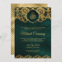 Emerald Green Gold Foil Lace Islâmico Mehndi