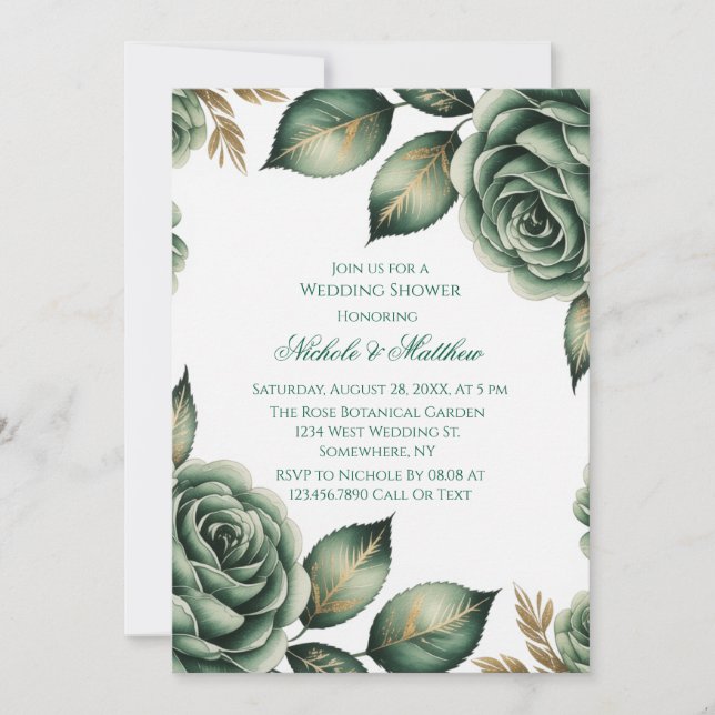 Convite Emerald Green & Green Floral Wedding Shower (Frente)