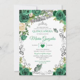 Convite Emerald Green Mexicano Charra Mis Quince Butterfly