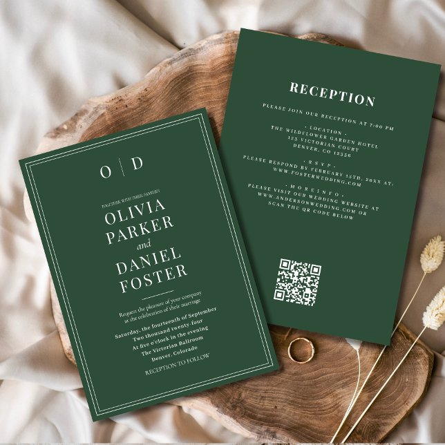 Convite Emerald Green minimalista em um único casamento (Criador carregado)