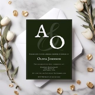 Convite Emerald Green Minimalista Monograma Bridal