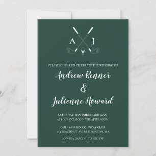 Convite Emerald Green Modern Minimalista Golf Wedding Invi