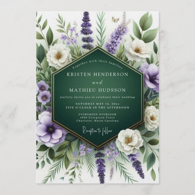 Convite Emerald Green Organic Meadow Wedding (Frente)