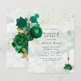 Convite Emerald Green Peony Dourado Brunch e Bubble Convid