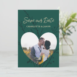 Convite Emerald Green Photo Heart Frame Salvar A Data