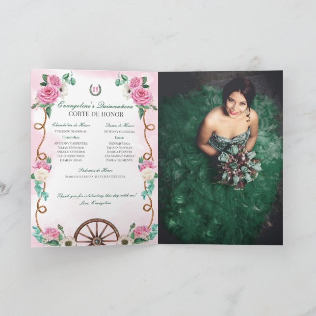 Convite Emerald Green Pink Charro Quinceanera Adicionar Fo (Interior)