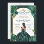 Convite Emerald Green Princess Floral Quinceañera<br><div class="desc">Emerald Green Mis Quince Floral Quinceañera Convite Mis Quince Anos,  15 Birthday,  Elegante floral mis quince, </div>