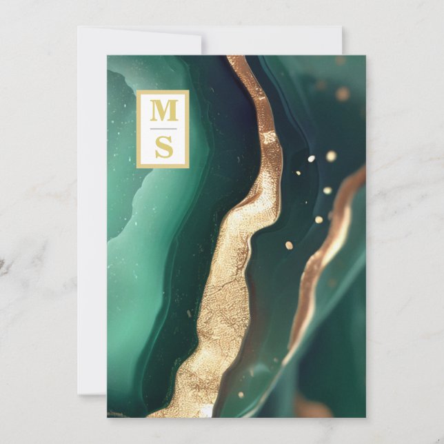 Convite *~ Emerald Green QR Iniciais AR66 RSVP Casamento (Frente)