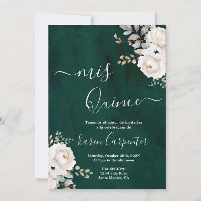 Convite Emerald Green Quinceanera (Frente)