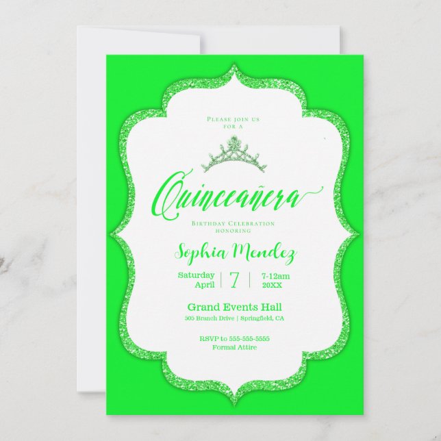 Convite Emerald Green Quinceanera (Frente)