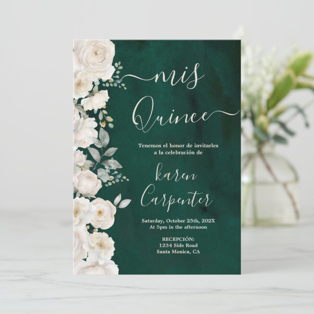Convite Emerald Green Quinceanera (Em pé/Frente)