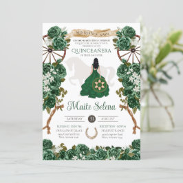 Convite Emerald Green Quinceanera Elegante Rosa Charro