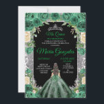Convite Emerald Green Quinceanera Silver Crown Glitter<br><div class="desc">Emerald Green Quinceanera Silver Crown Glitter Black Background Convite Mis Quince Anos,  15 Birthday, </div>