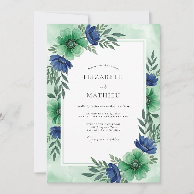 Convite Emerald Green Radiant Floral Wedding (Frente)