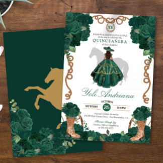 Convite Emerald Green Rosa Charro Vestidos Quinceañera