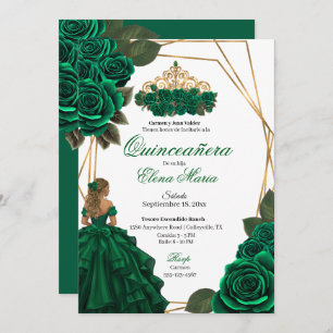 Convite Emerald Green Rosa Dourado Quinceañera