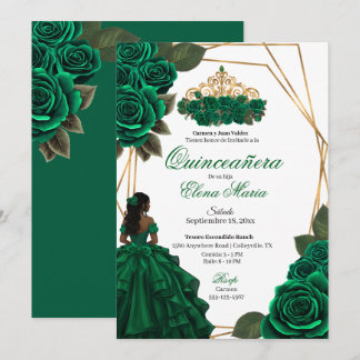 Convite Emerald Green Rosa Dourado Quinceañera
