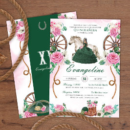 Convite Emerald Green Rosa Rosa Charro Western Quinceañera