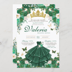 Convite Emerald Green Rosas Butefly Princess Quinceanera