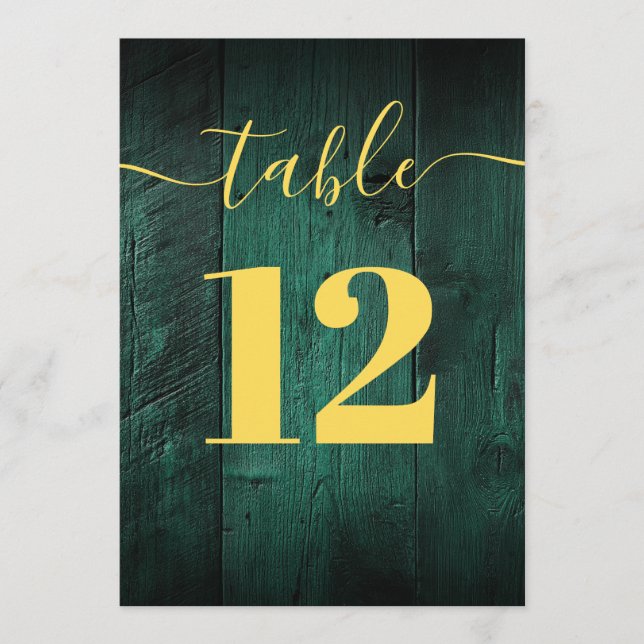 Convite Emerald Green Rustic Barn Wood Boho Table Number (Frente)