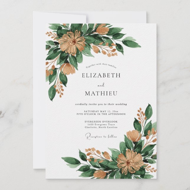 Convite Emerald Green Rustic Forest Wedding (Frente)
