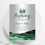 Convite Emerald Green Silver Agate Marble 60º Aniversário<br><div class="desc">Emerald Green e prata agate 60º convite de aniversário. Elegante design moderno com aquarela agate marble geode background,  faux glitter prata e tipografia. Trendy convida o cartão perfeito para uma comemoração de dia das mulheres na moda. Impressos convites Zazzle ou modelo de impressão digital instantânea para download.</div>