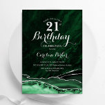 Convite Emerald Green Silver Agate Marble aniversário de 2<br><div class="desc">Emerald Green e aniversário de 21 anos convite de festas prateado. Elegante design moderno com aquarela agate marble geode background,  faux glitter prata e tipografia. Trendy convida o cartão perfeito para uma comemoração de dia das mulheres na moda. Impressos convites Zazzle ou modelo de impressão digital instantânea para download.</div>
