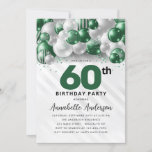Convite Emerald Green Silver Balloon Glitter 60º Aniversár<br><div class="desc">Glam Moderno Emerald Green Silver Balão Glitter Desperta Qualquer Convite De Aniversário De Idade</div>