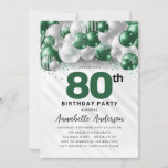 Convite Emerald Green Silver Balloon Glitter 80 Birthday<br><div class="desc">Glam Moderno Emerald Green Silver Balão Glitter Desperta Qualquer Convite De Aniversário De Idade</div>