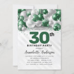 Convite Emerald Green Silver Balloon Glitter aniversário d<br><div class="desc">Glam Moderno Emerald Green Silver Balão Glitter Desperta Qualquer Convite De Aniversário De Idade</div>