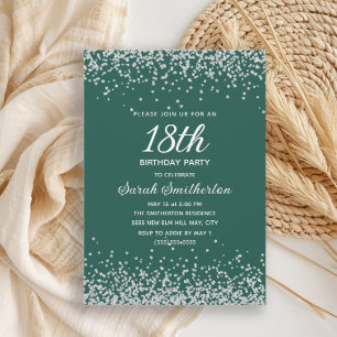 Convite Emerald Green Silver Diamond Glitter 18º aniversár
