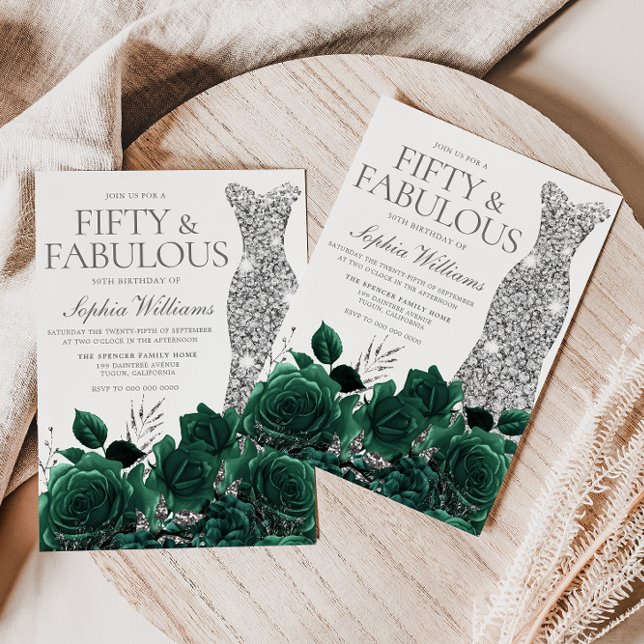 Convite Emerald Green & Silver Dress 50ª Festa de aniversá (Criador carregado)