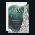 Convite Emerald Green & Silver Gown Party<br><div class="desc">Variações do Convite de festas do aniversário de 40 anos Emerald Green & Silver Gown para o convite e itens correspondentes em nossa loja</div>
