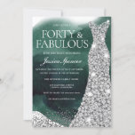 Convite Emerald Green & Silver Gown Party<br><div class="desc">Variações do Convite de festas do aniversário de 40 anos Emerald Green & Silver Gown para o convite e itens correspondentes em nossa loja</div>